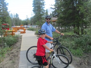 Scott and Kane biked to Lake Louise Visitor Center.