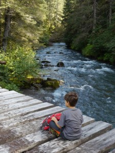 Snack Time on the Bridge over Winner Creek. 