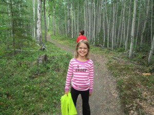 Kat sure loves her daddy(that is her pj top she is hiking in)!