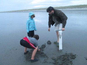 Kane searching through the sand for a clam. 