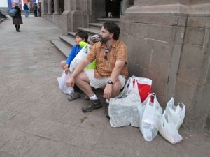 Exhausted from climbing up hill from the supermercado, so taking a rest.  