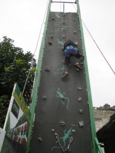 Climbing on the rock wall at MTS.